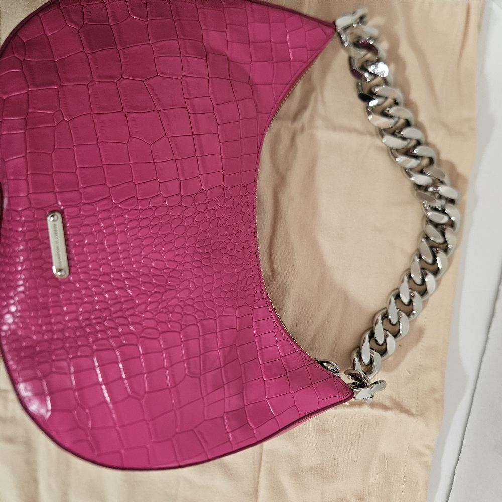 Hot Pink Rebecca Minkoff Julian Max Leather Croissant Hobo bag NEW $329 Retail - Picture 3 of 10